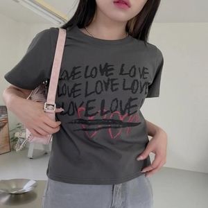 codibook dark grey love graphic tee with red heart accents